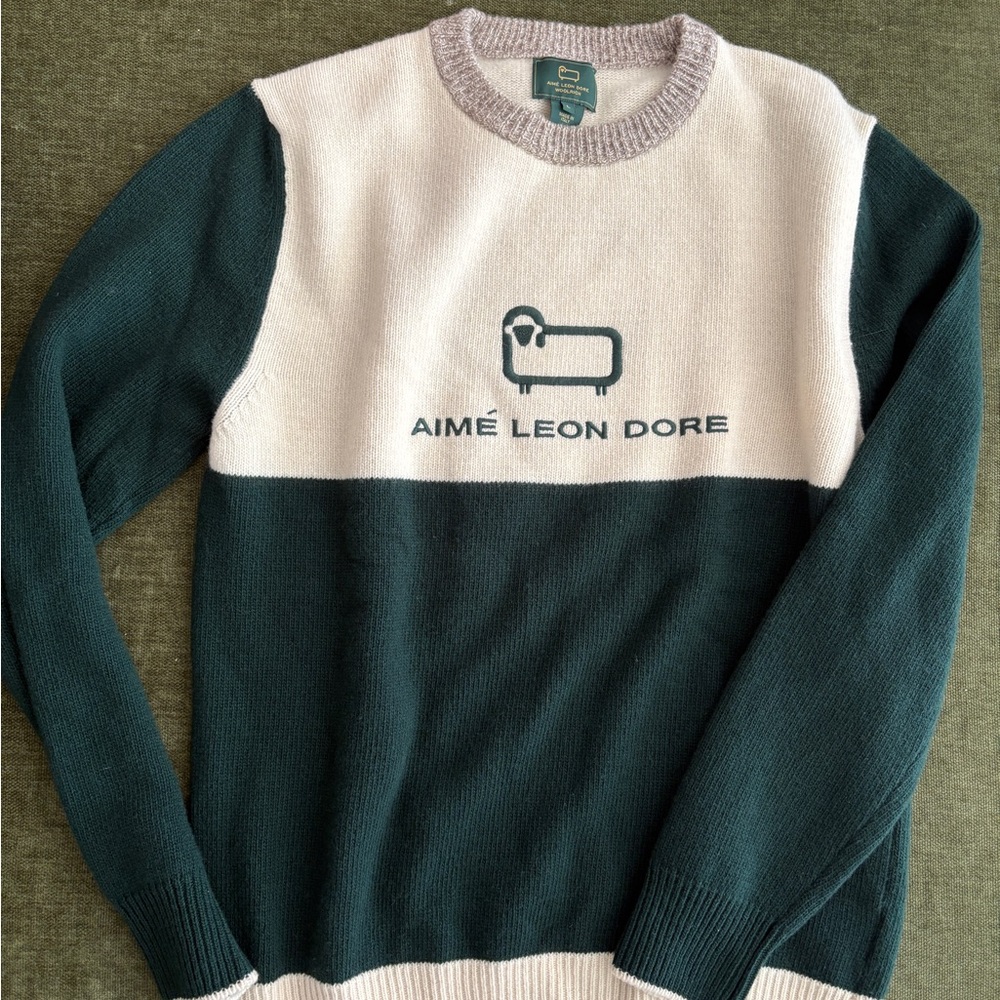Aime Leon Dore Crewneck Green and White Sweater